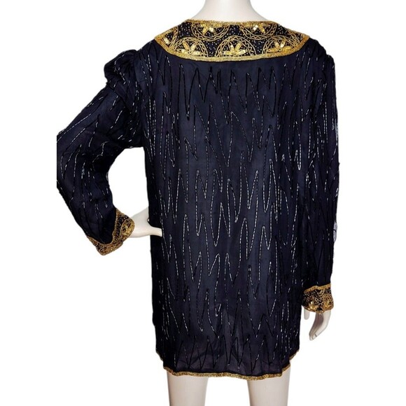 Vintage 80s 90s Royal Feelings 100% Silk Gold Beaded Sequined Jacket Size L/XL - Picture 7 of 10